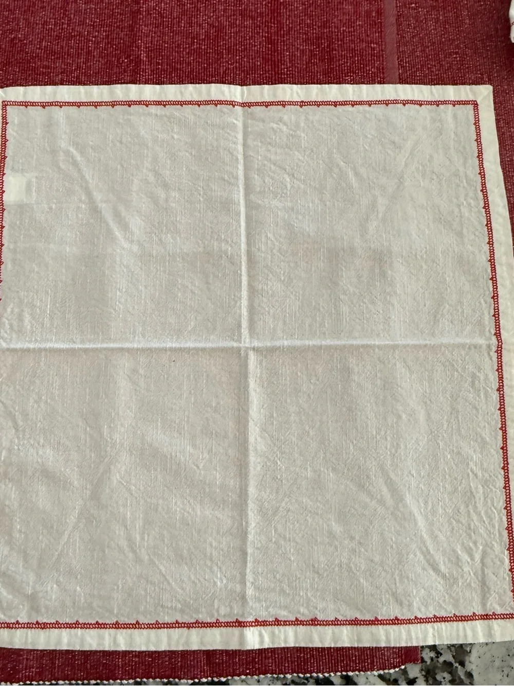 Hearth & Hand White Cotton Square Cloth Napkins with Red Stitched Border